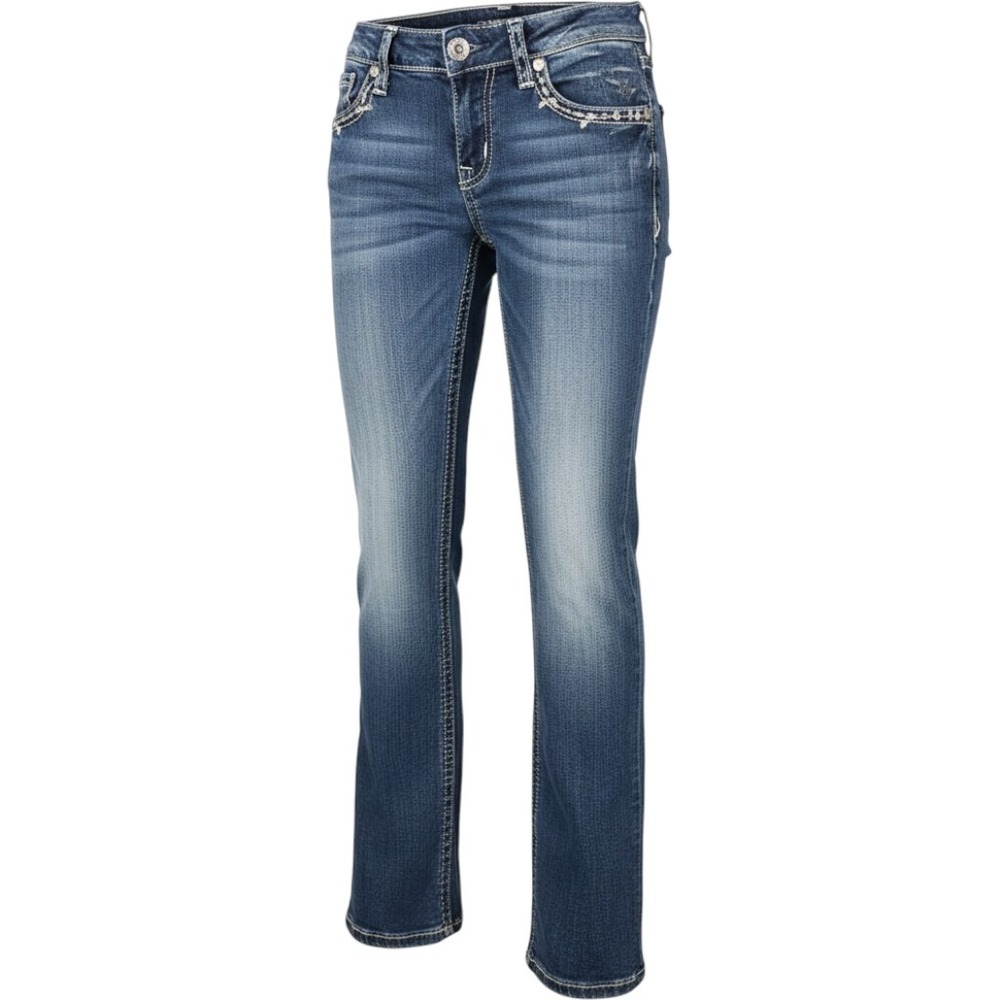Grace In LA Bootcut Jeans Womens 26 Low Rise Rhinestone Embroidered Blue Y2K
